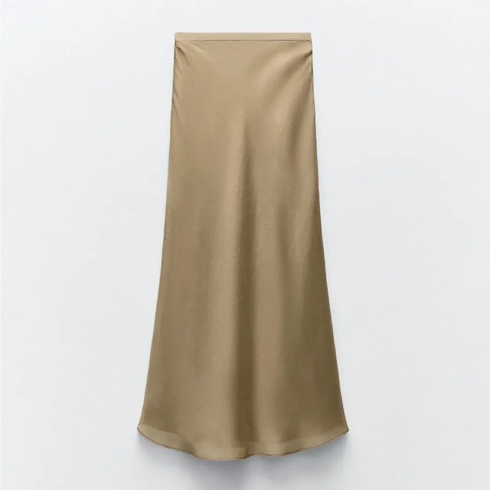 ZARA LAYERED FABRIC MIDI SKIRT